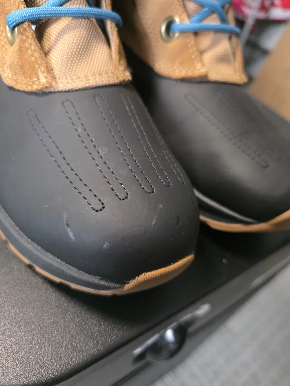 Kids Waterproof Winter Boots in Brown and Black with Blue Laces